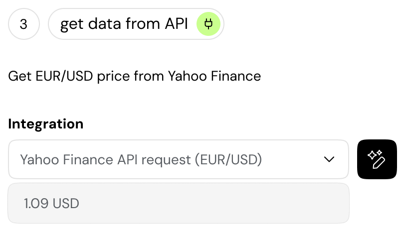 Screenshot of integration data field
