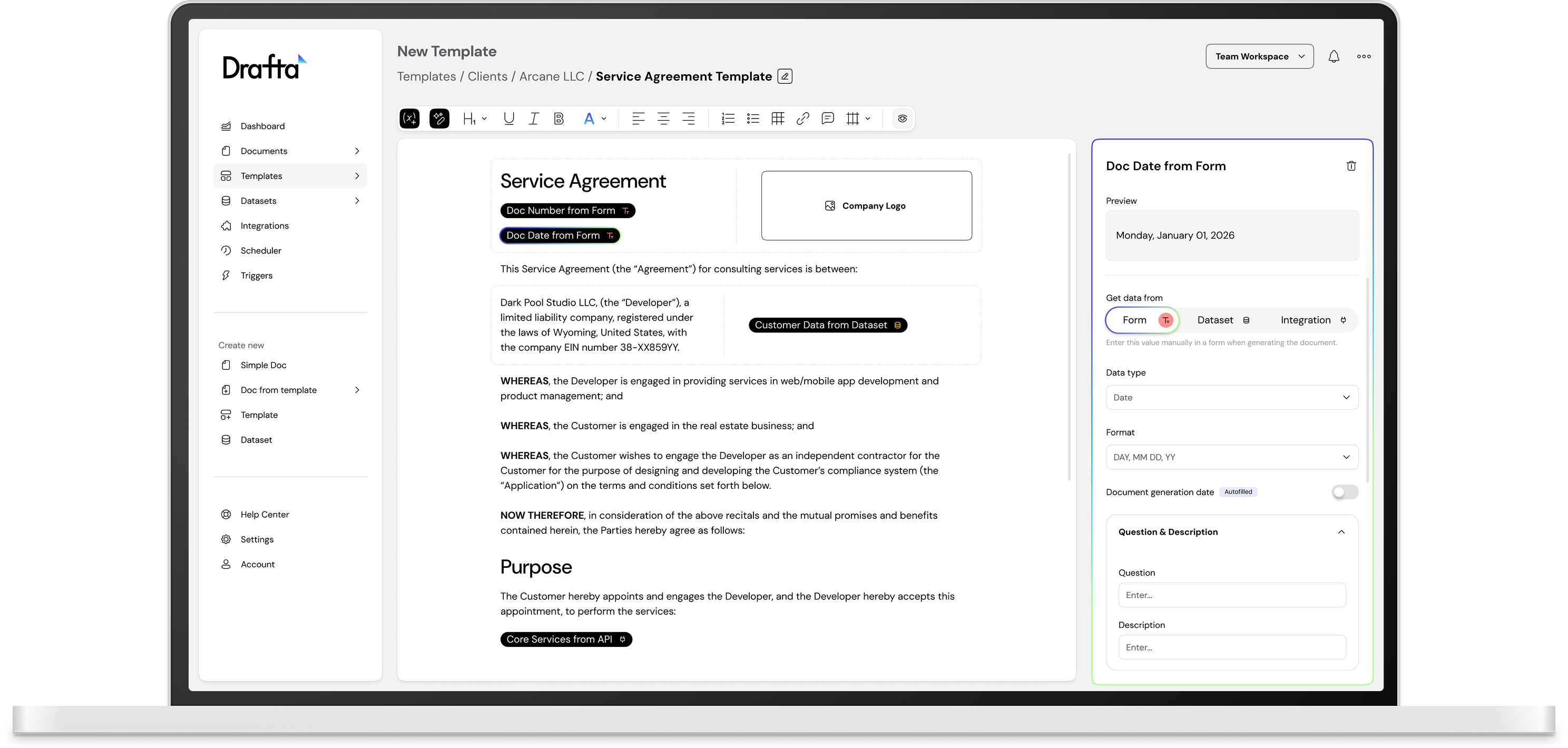 Laptop with Drafta app
