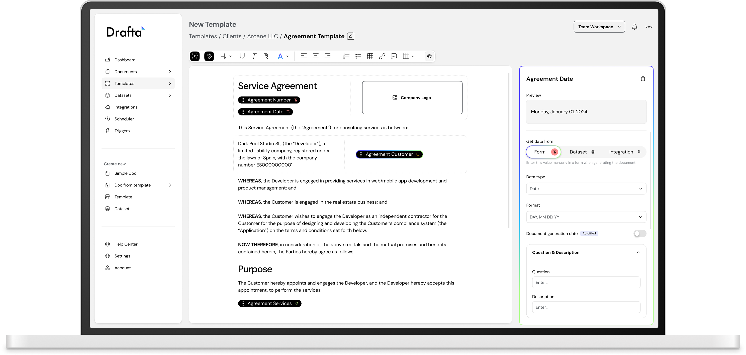 Laptop with Drafta app